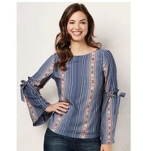 LC Lauren Conrad long sleeve striped blouse with bell sleeves
